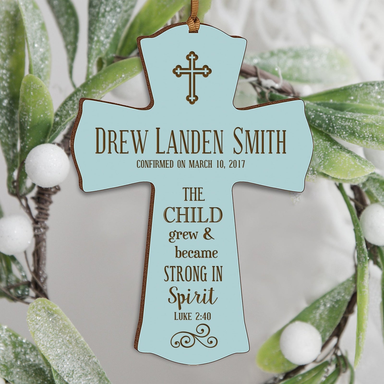 Personalized Baptism Christening Cross Ornament - The Child Grew - LifeSong Milestones