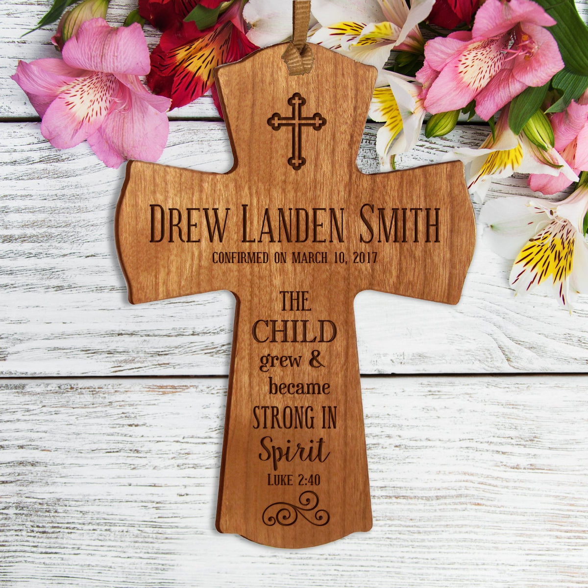 Personalized Baptism Christening Cross Ornament - The Child Grew - LifeSong Milestones
