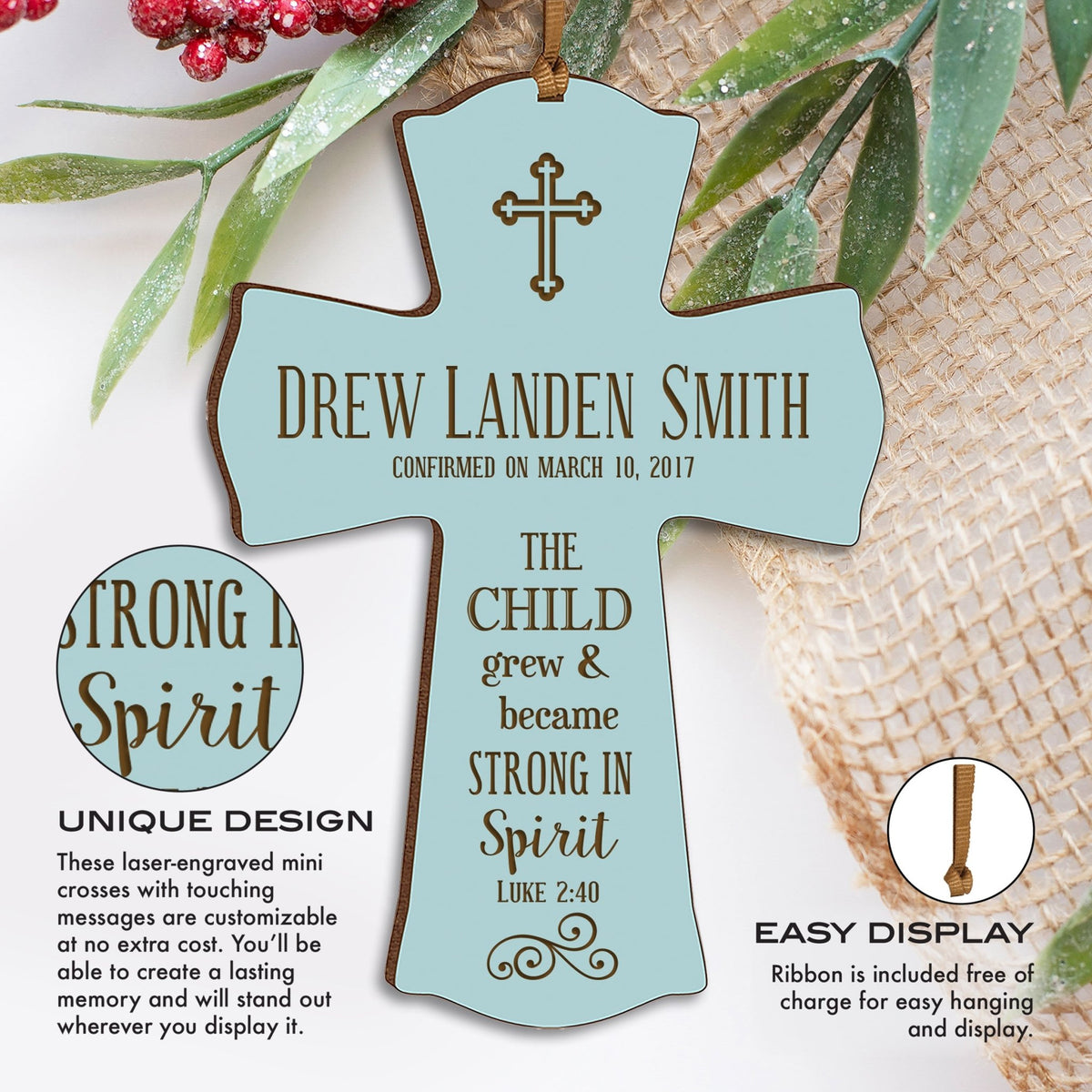 Personalized Baptism Christening Cross Ornament - The Child Grew - LifeSong Milestones