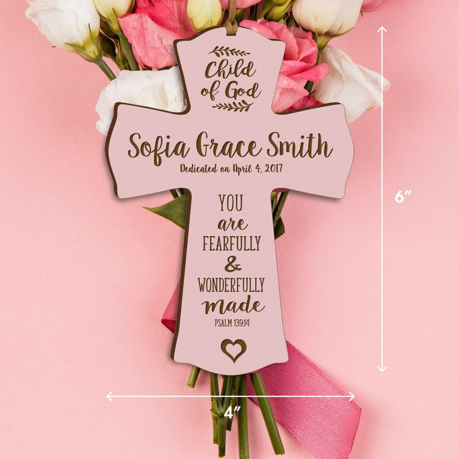 Personalized Baptism Cross Ornament - Fearfully & Wonderfully - LifeSong Milestones
