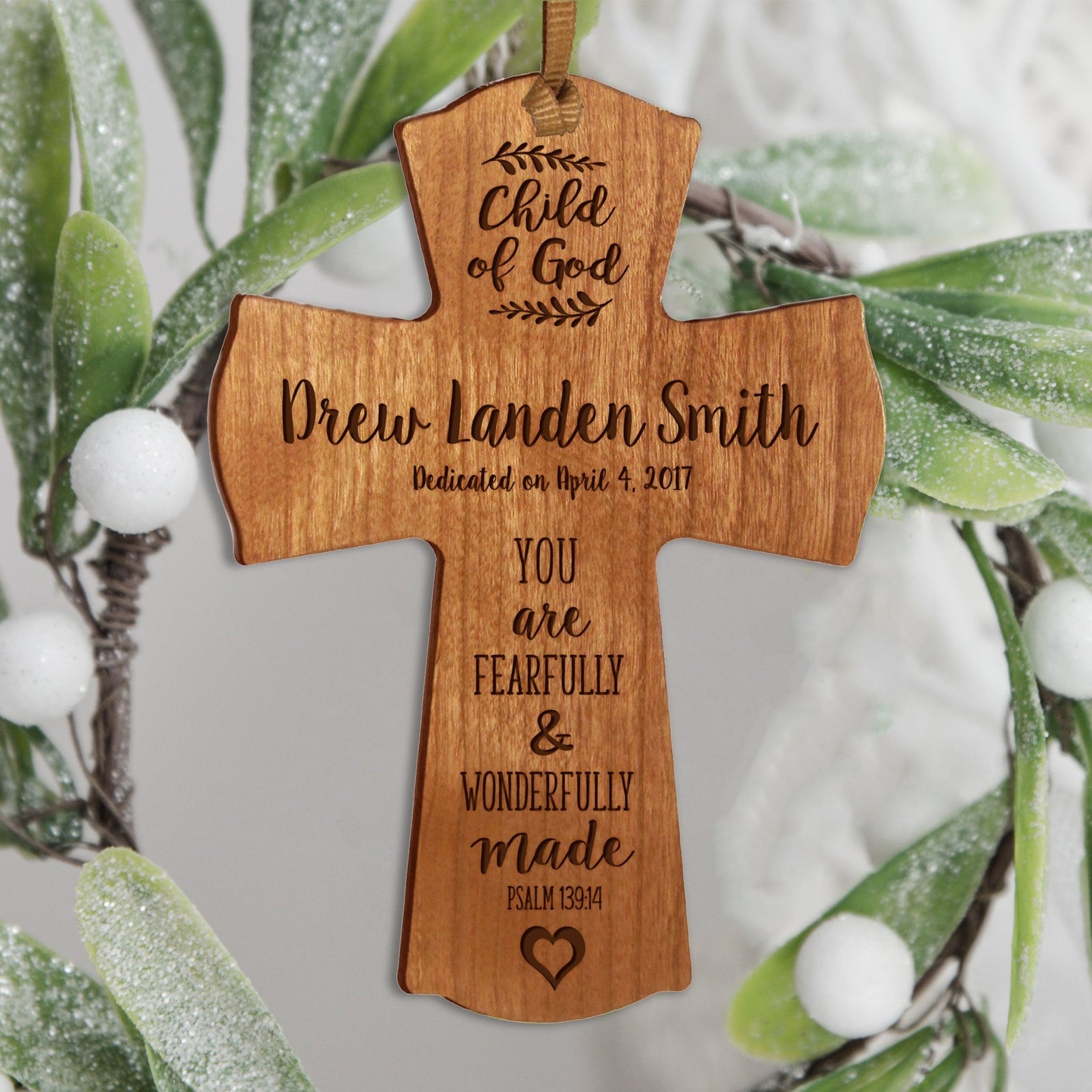Personalized Baptism Cross Ornament - Fearfully & Wonderfully - LifeSong Milestones