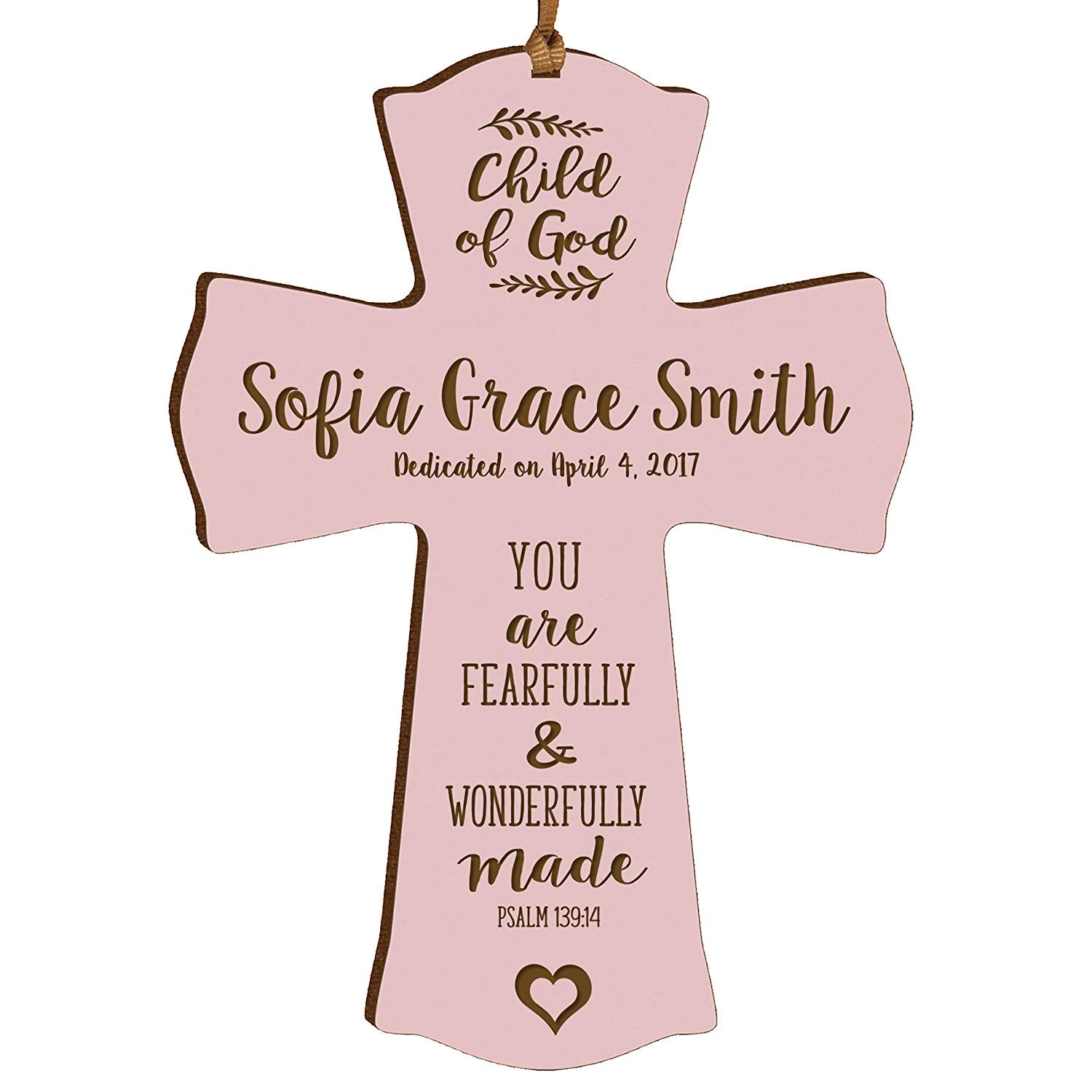Personalized Baptism Cross Ornament - Fearfully & Wonderfully - LifeSong Milestones