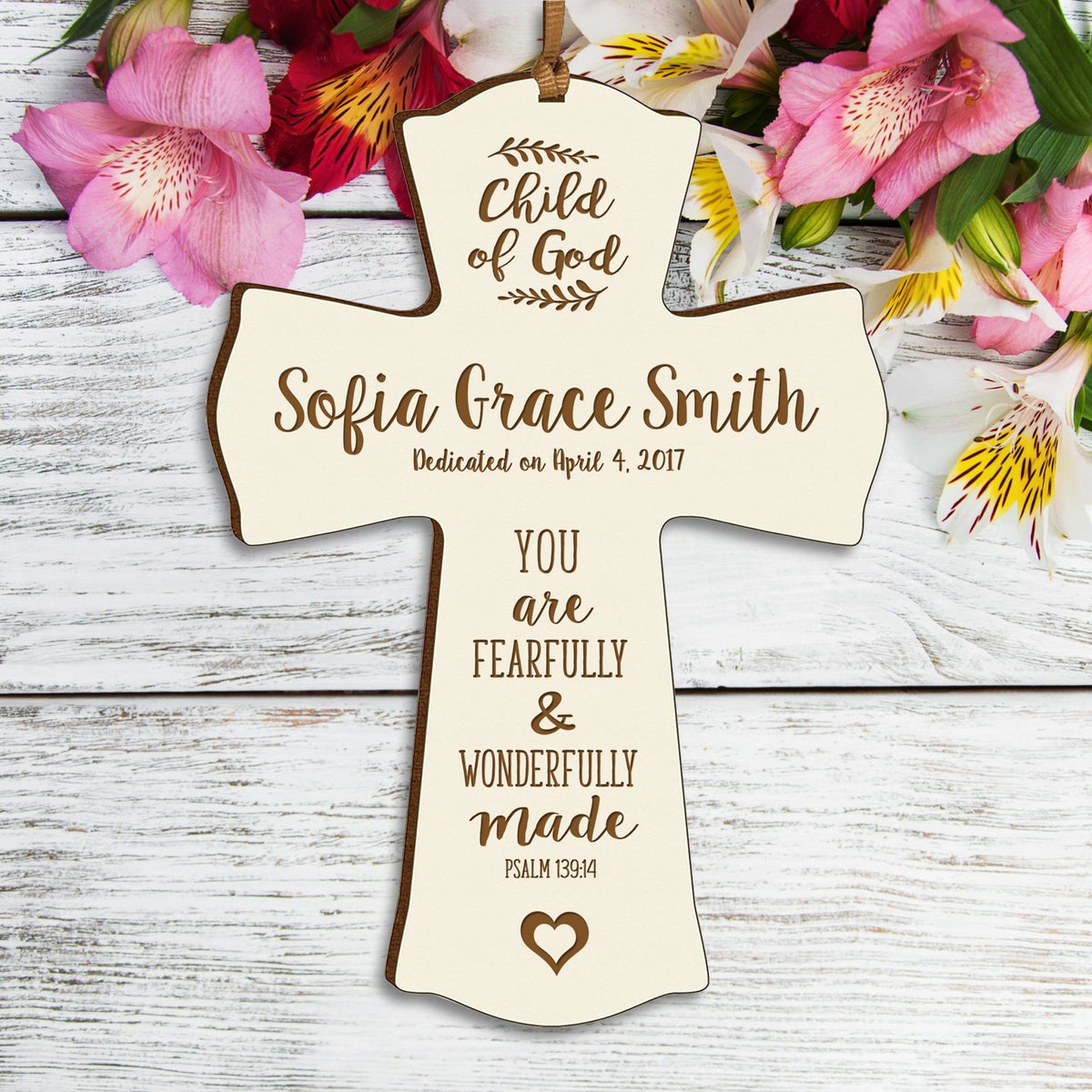 Personalized Baptism Cross Ornament - Fearfully & Wonderfully - LifeSong Milestones