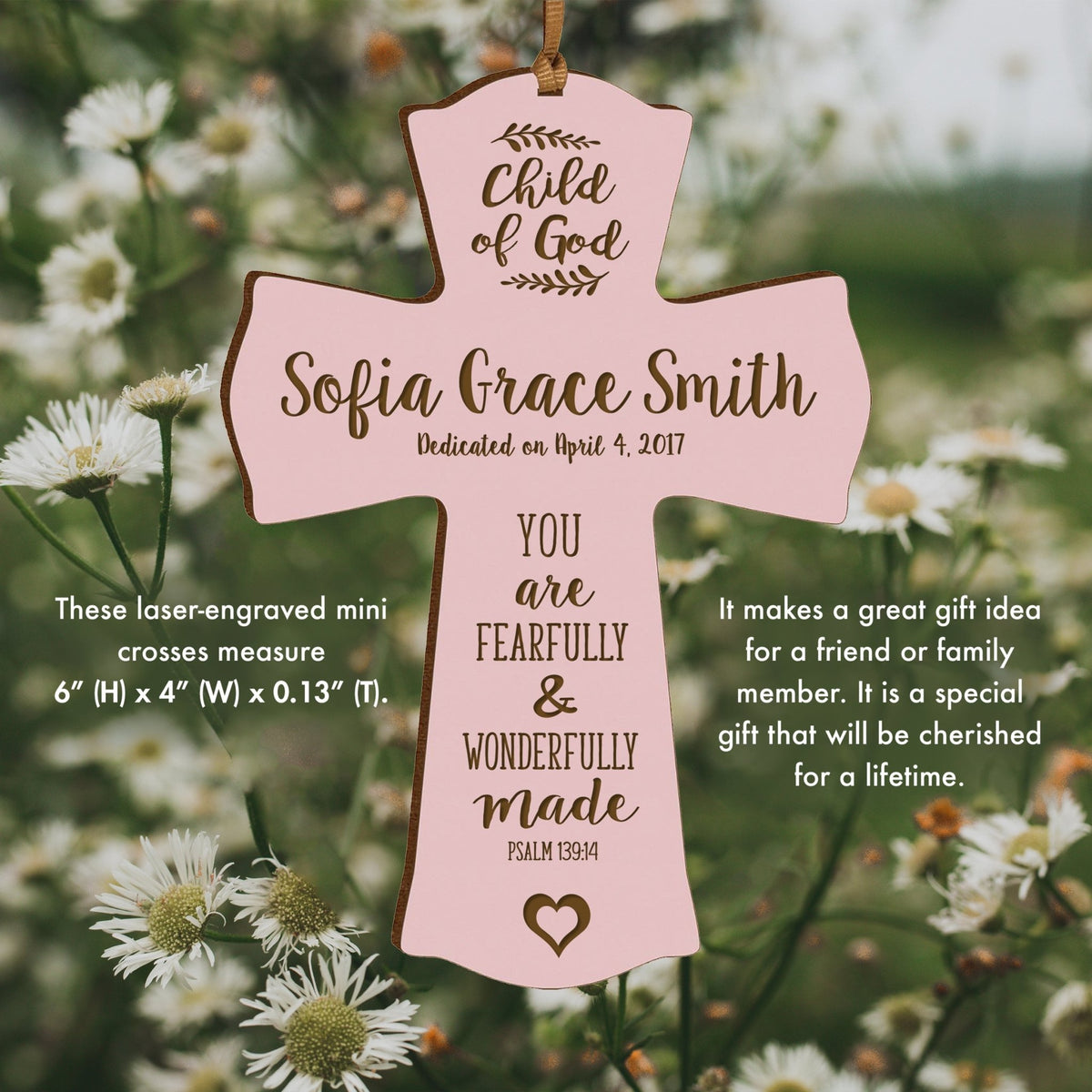 Personalized Baptism Cross Ornament - Fearfully & Wonderfully - LifeSong Milestones