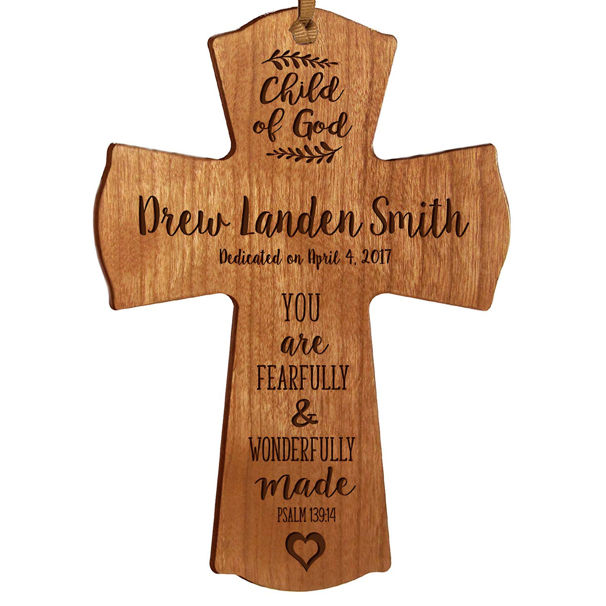 Personalized Baptism Cross Ornament - Fearfully & Wonderfully - LifeSong Milestones