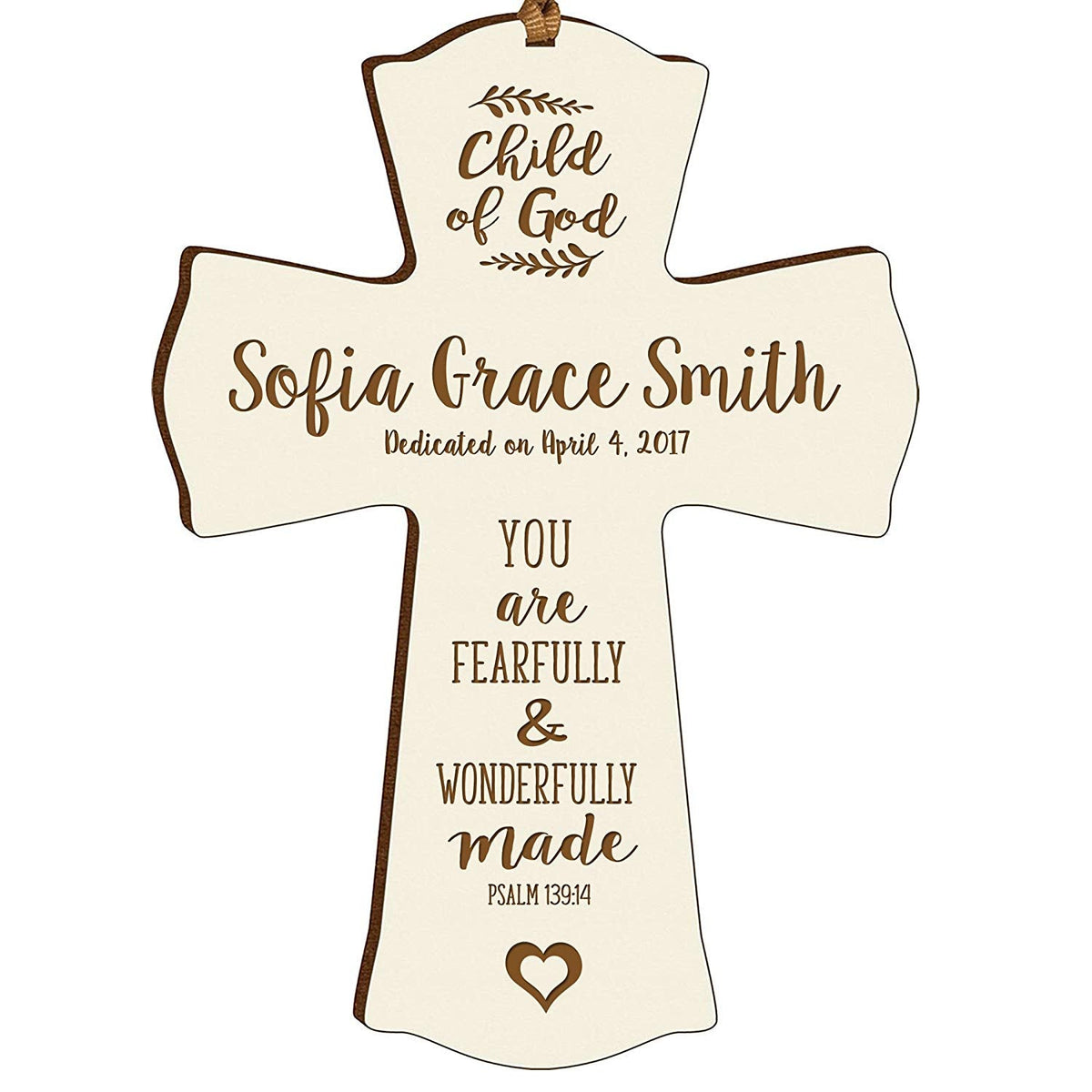 Personalized Baptism Cross Ornament - Fearfully & Wonderfully - LifeSong Milestones