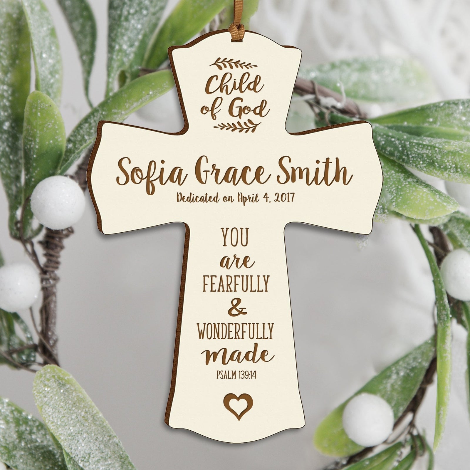 Personalized Baptism Cross Ornament - Fearfully & Wonderfully - LifeSong Milestones