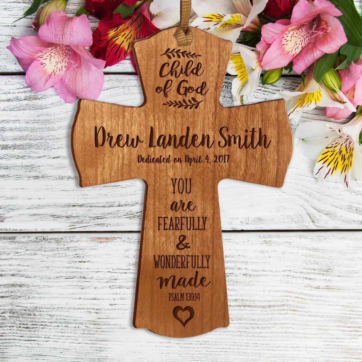 Personalized Baptism Cross Ornament - Fearfully & Wonderfully - LifeSong Milestones