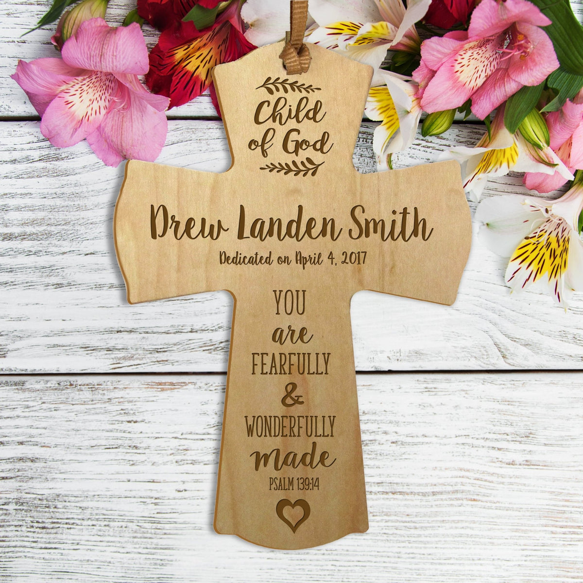 Personalized Baptism Cross Ornament - Fearfully & Wonderfully - LifeSong Milestones