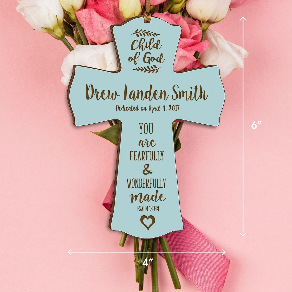 Personalized Baptism Cross Ornament - Fearfully & Wonderfully - LifeSong Milestones