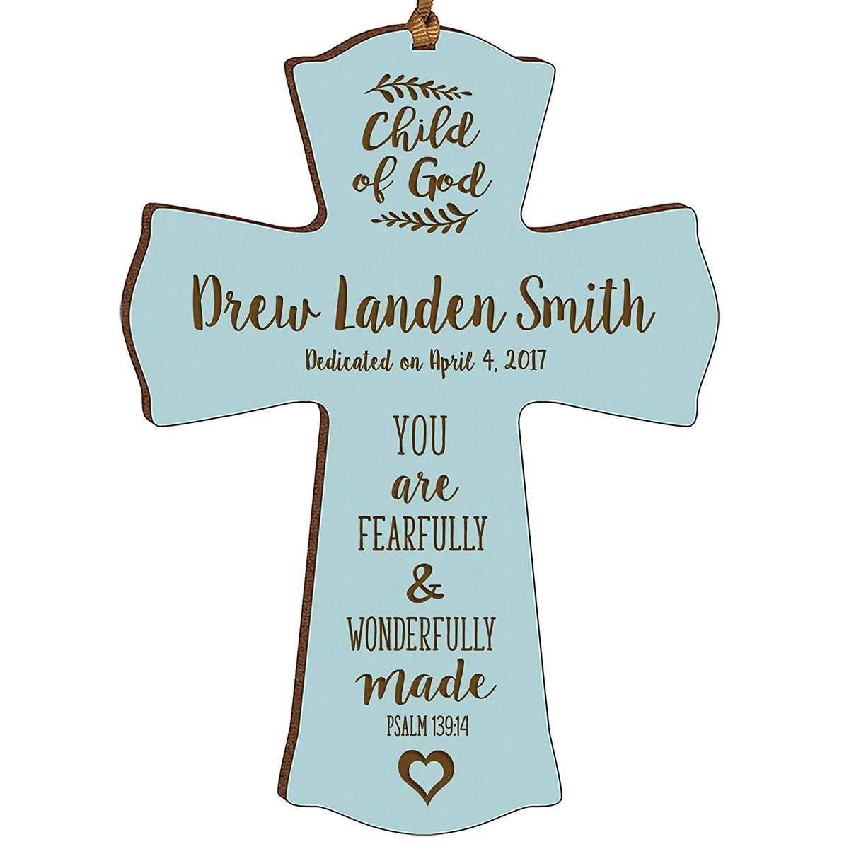 Personalized Baptism Cross Ornament - Fearfully & Wonderfully - LifeSong Milestones
