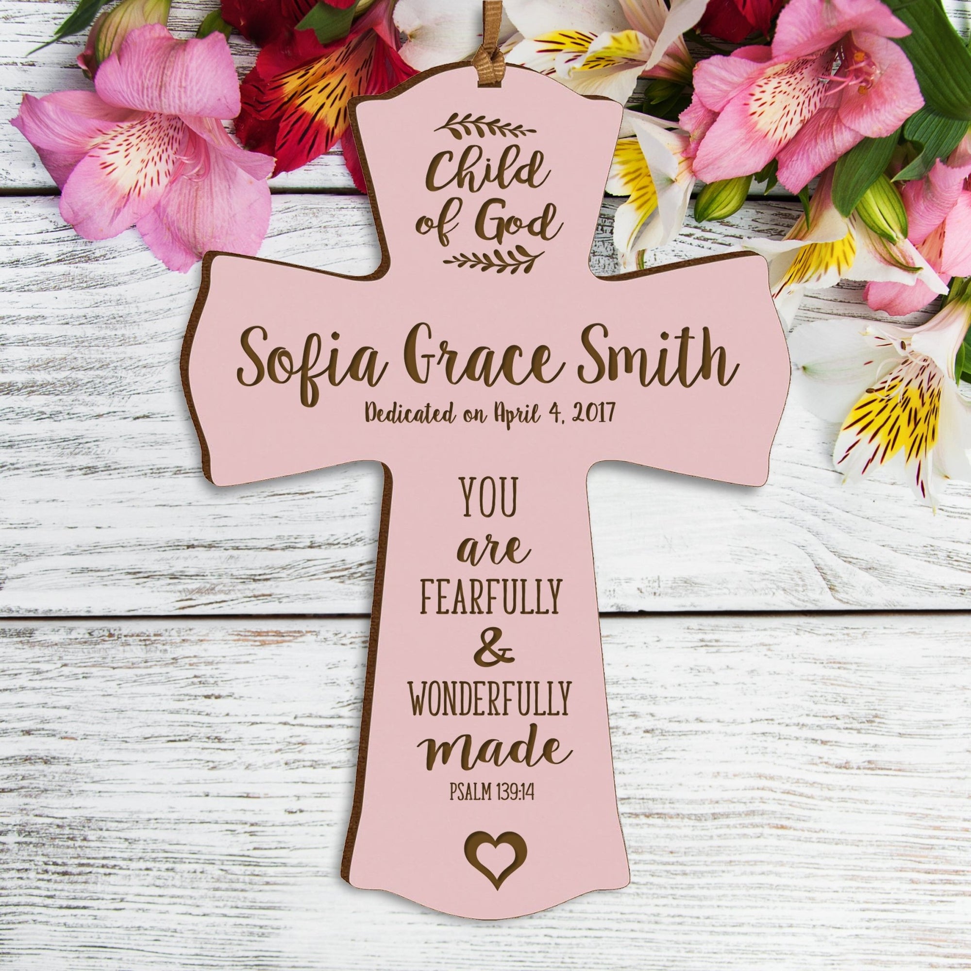 Personalized Baptism Cross Ornament - Fearfully & Wonderfully - LifeSong Milestones