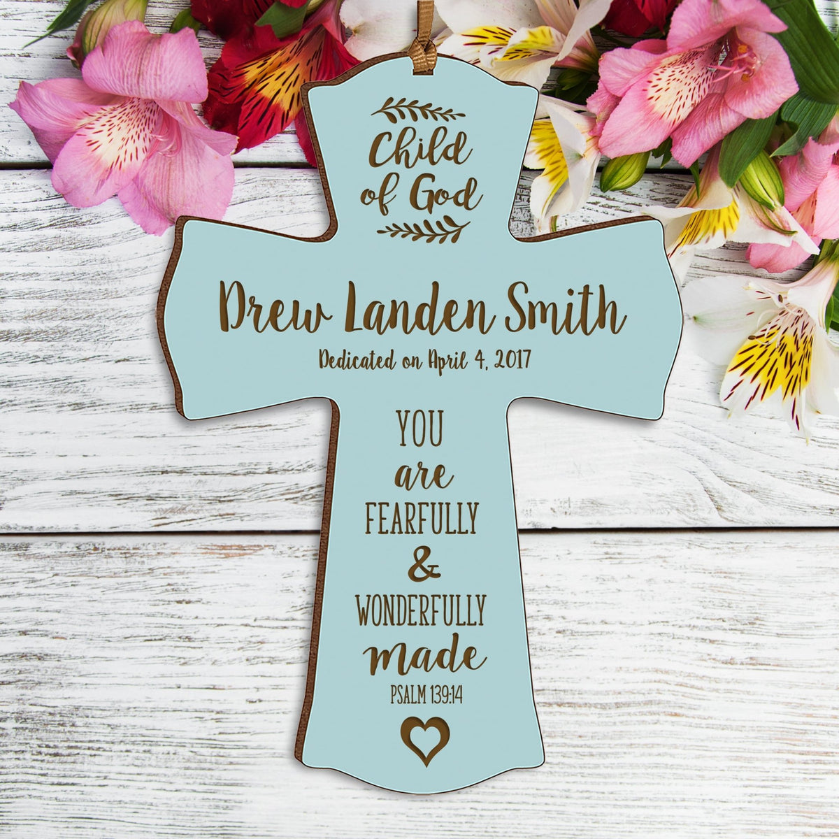 Personalized Baptism Cross Ornament - Fearfully & Wonderfully - LifeSong Milestones