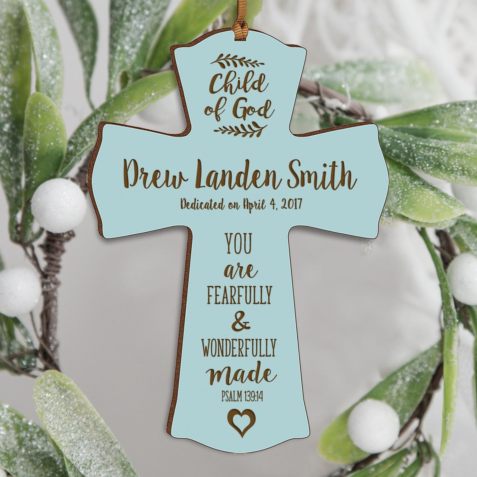Personalized Baptism Cross Ornament - Fearfully & Wonderfully - LifeSong Milestones