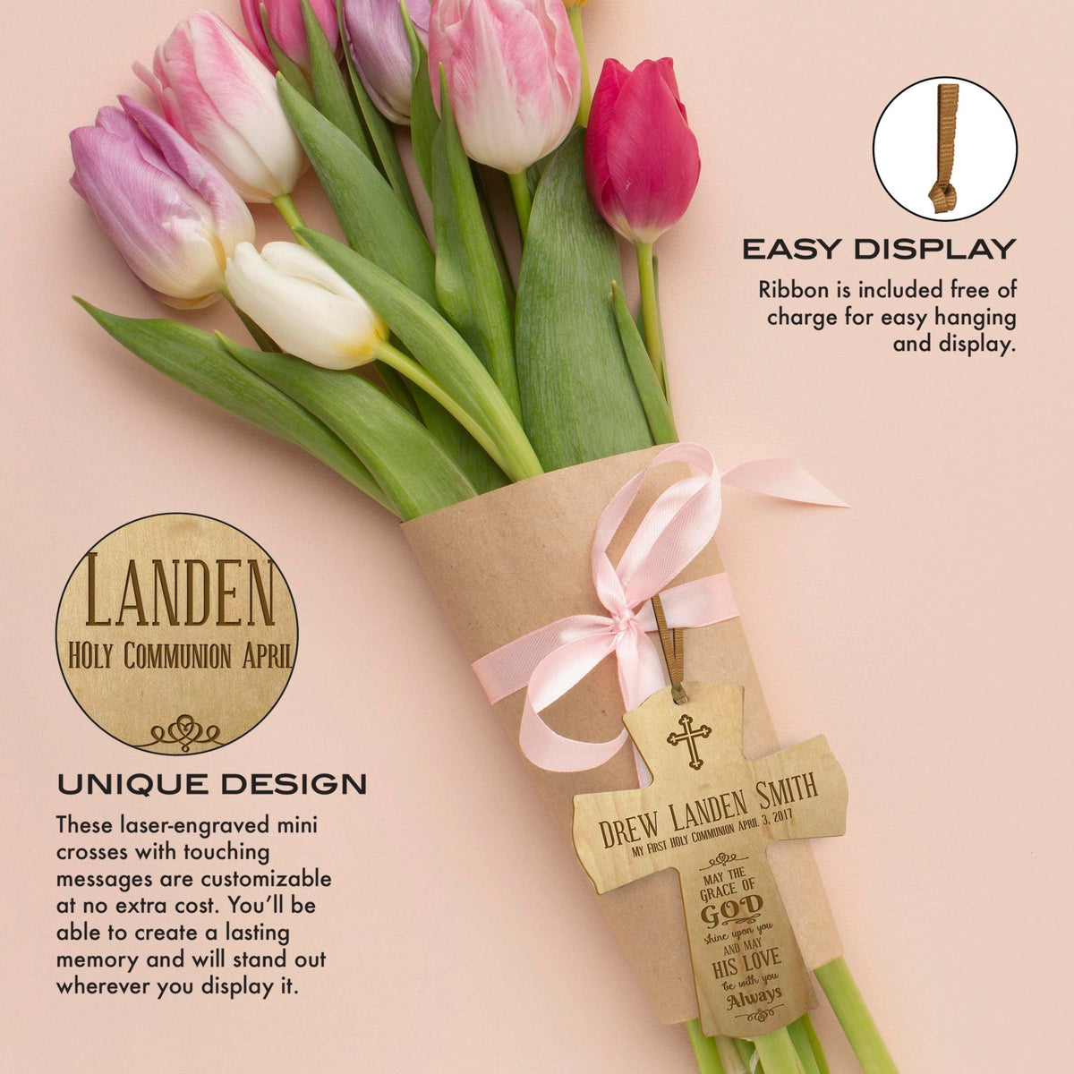 Personalized Baptism Cross Ornament - May The Grace Of God - LifeSong Milestones