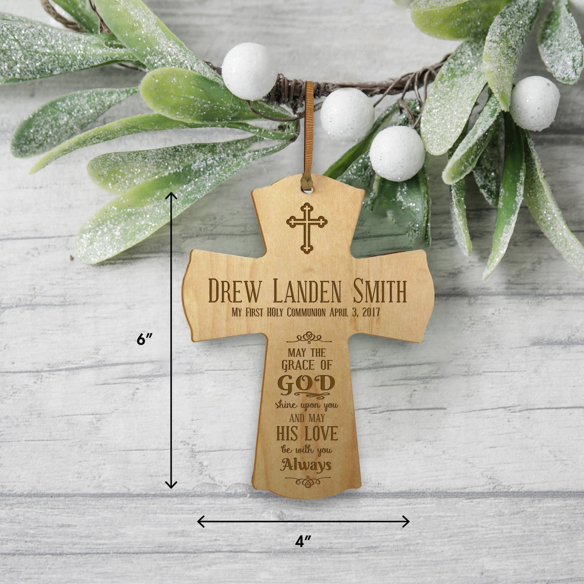 Personalized Baptism Cross Ornament - May The Grace Of God - LifeSong Milestones