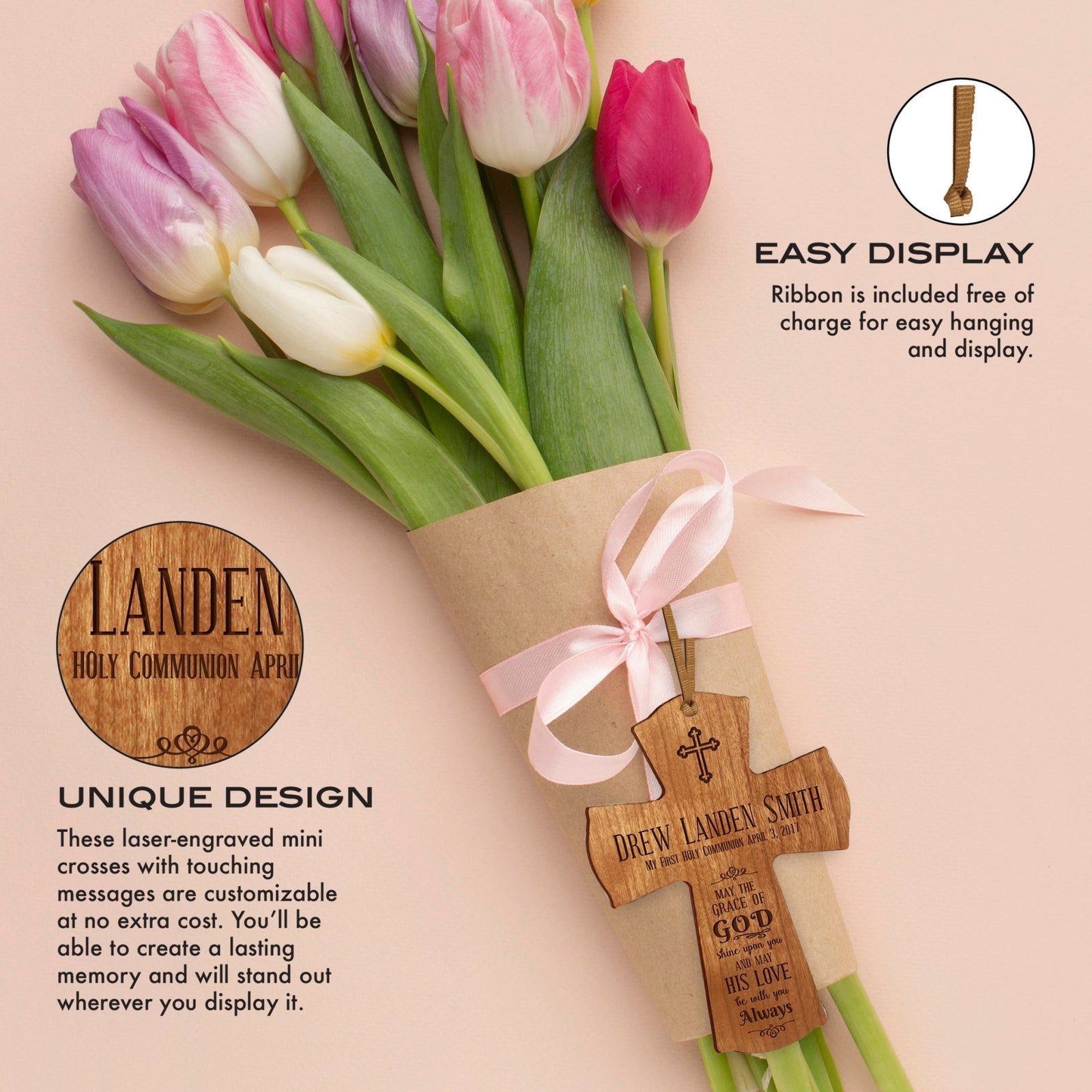 Personalized Baptism Cross Ornament - May The Grace Of God - LifeSong Milestones