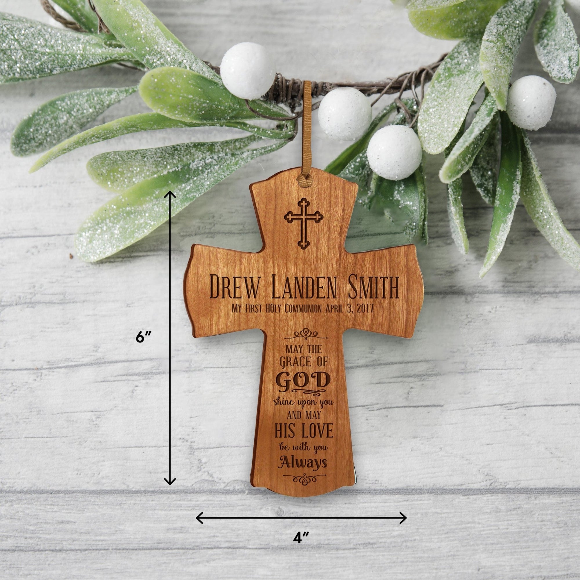 Personalized Baptism Cross Ornament - May The Grace Of God - LifeSong Milestones