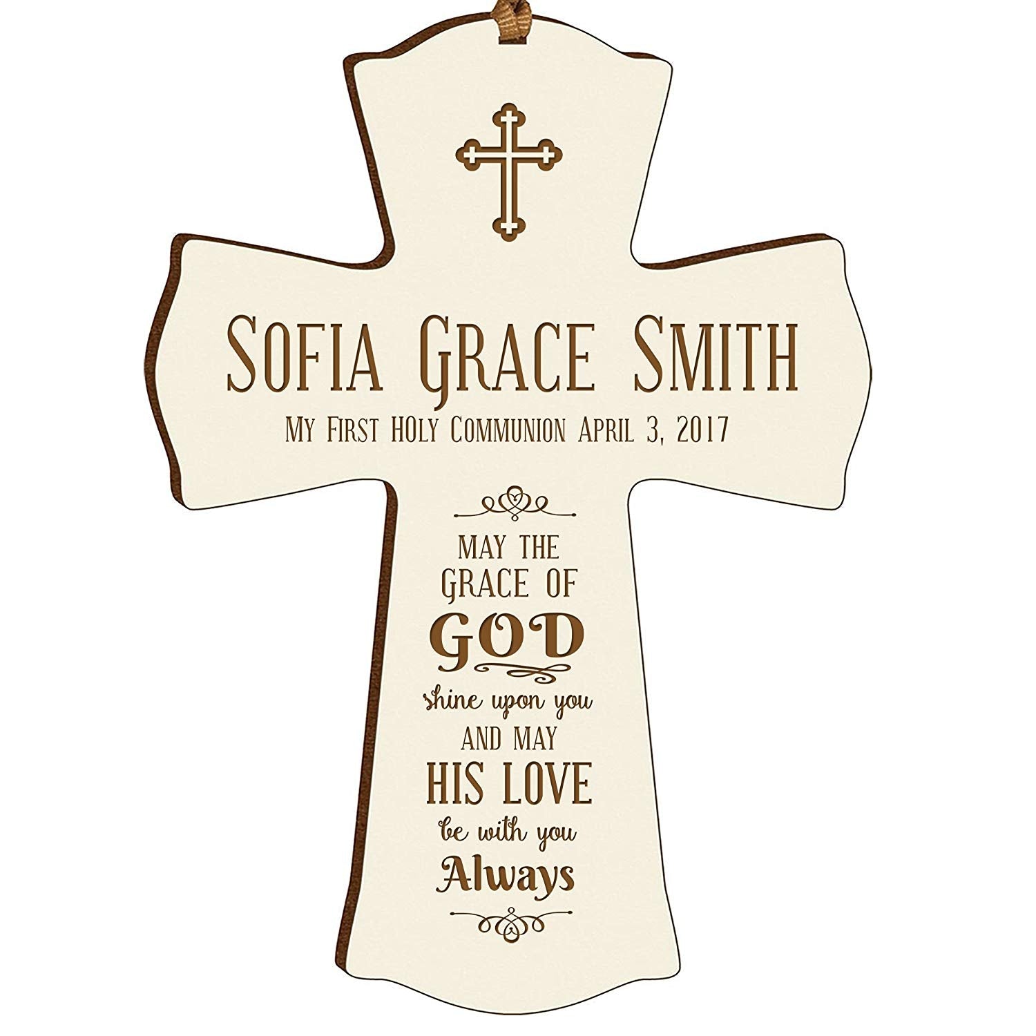 Personalized Baptism Cross Ornament - May The Grace Of God - LifeSong Milestones