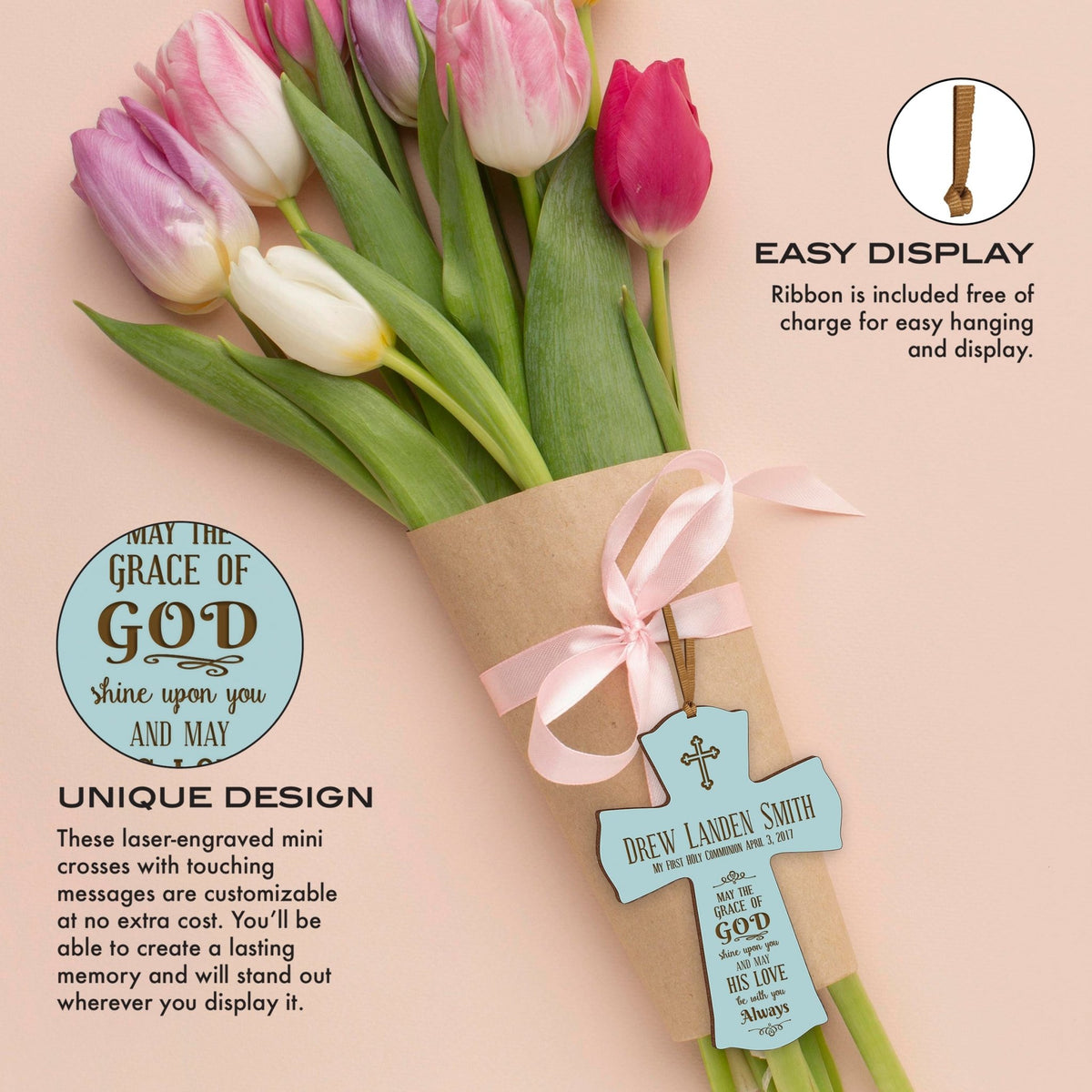 Personalized Baptism Cross Ornament - May The Grace Of God - LifeSong Milestones