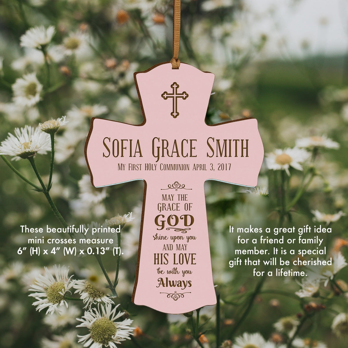 Personalized Baptism Cross Ornament - May The Grace Of God - LifeSong Milestones
