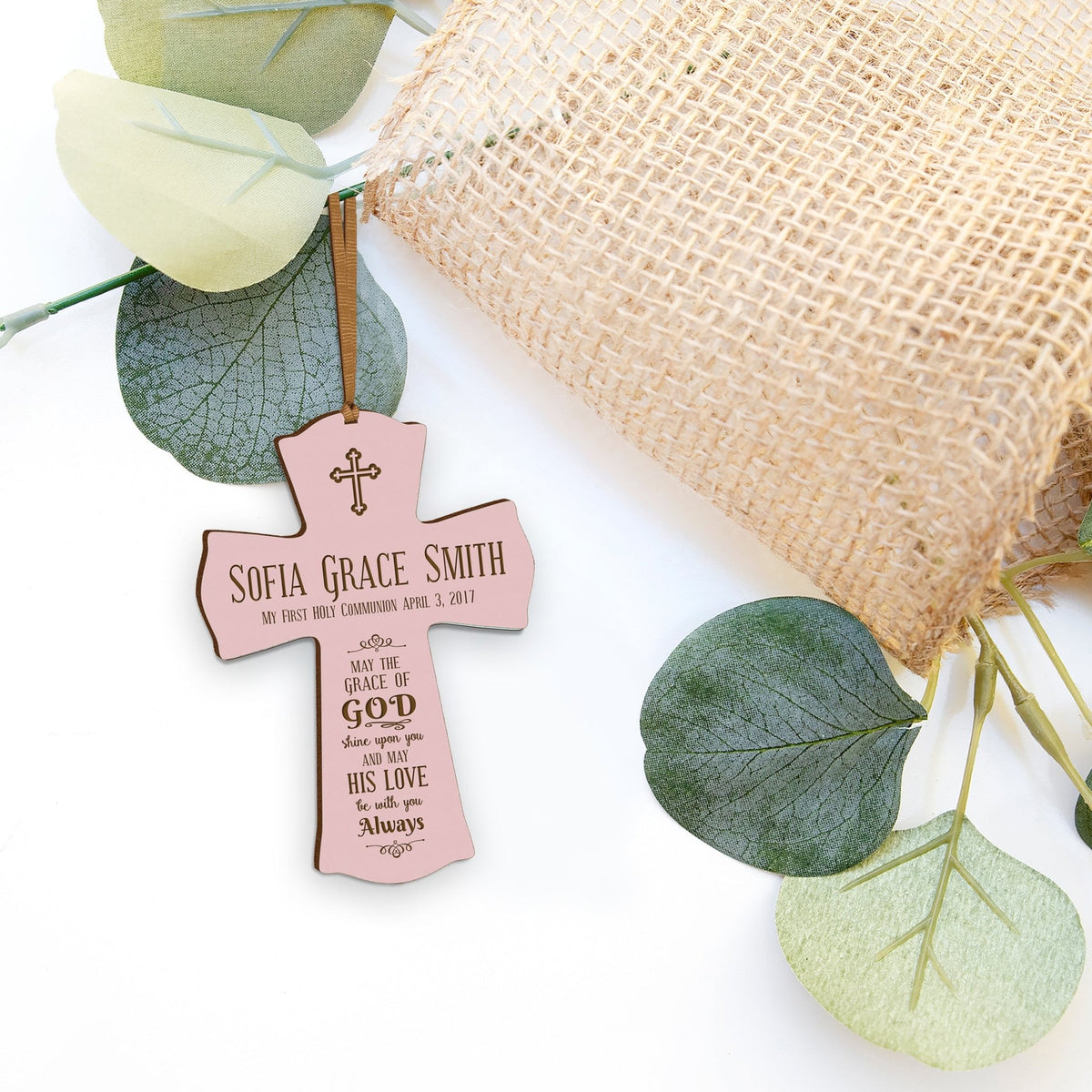 Personalized Baptism Cross Ornament - May The Grace Of God - LifeSong Milestones