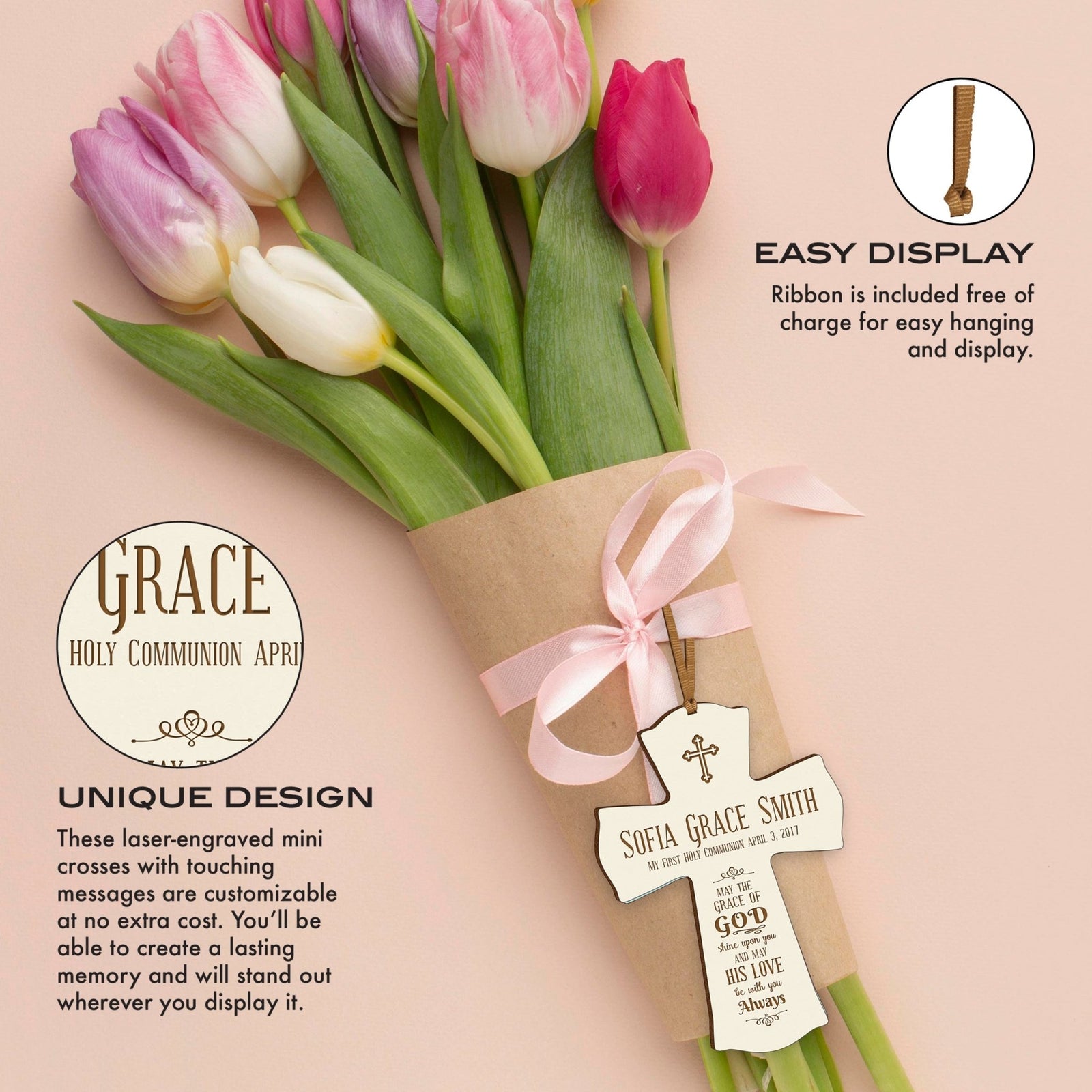Personalized Baptism Cross Ornament - May The Grace Of God - LifeSong Milestones