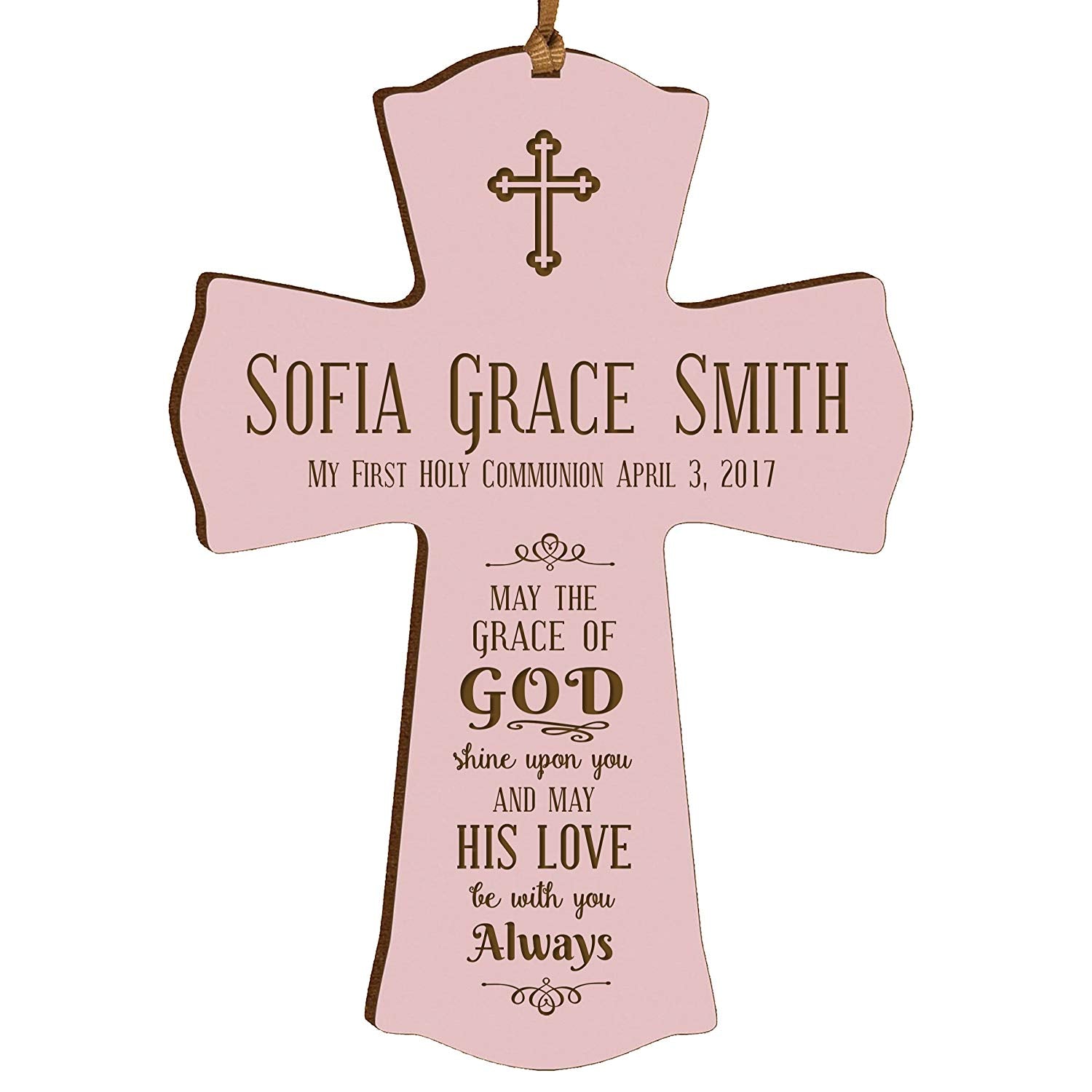 Personalized Baptism Cross Ornament - May The Grace Of God - LifeSong Milestones