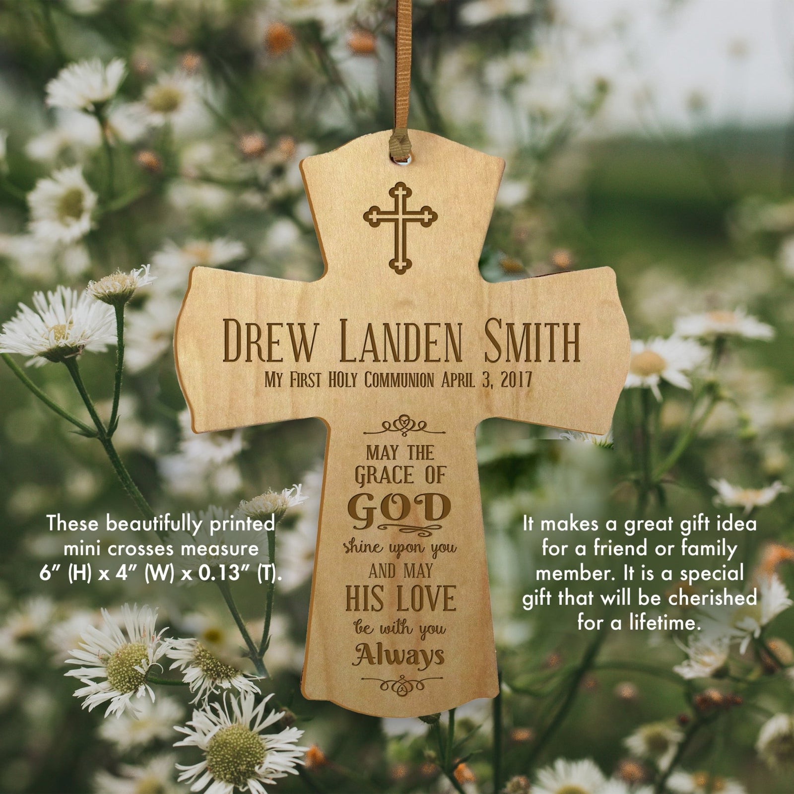 Personalized Baptism Cross Ornament - May The Grace Of God - LifeSong Milestones