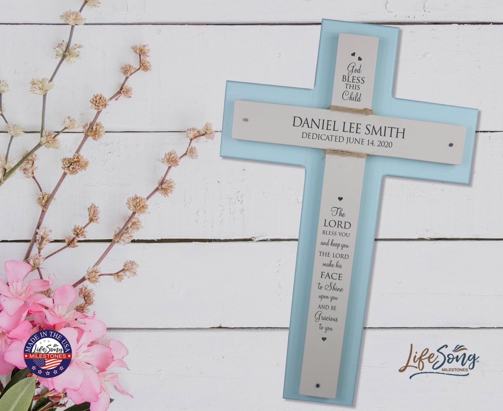Personalized Baptism Double Crosses Wall Decor - Blue - LifeSong Milestones