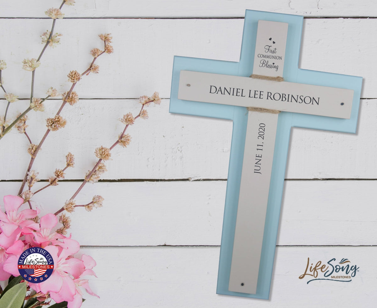 Personalized Baptism Double Crosses Wall Decor - Blue - LifeSong Milestones
