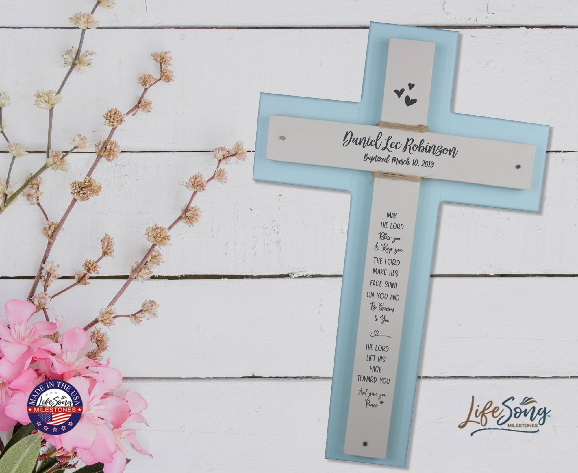 Personalized Baptism Double Crosses Wall Decor - Blue - LifeSong Milestones