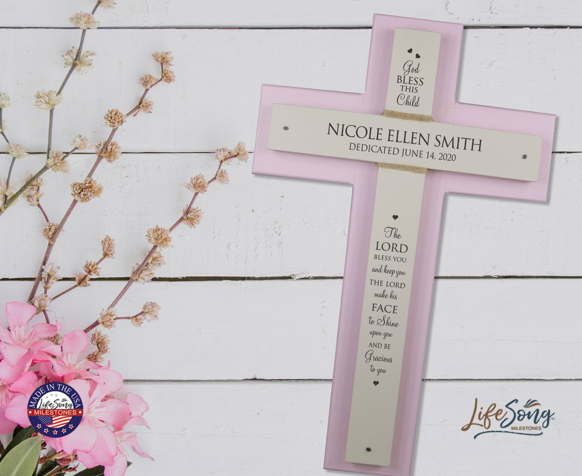 Personalized Baptism Double Crosses Wall Decor - Pink - LifeSong Milestones
