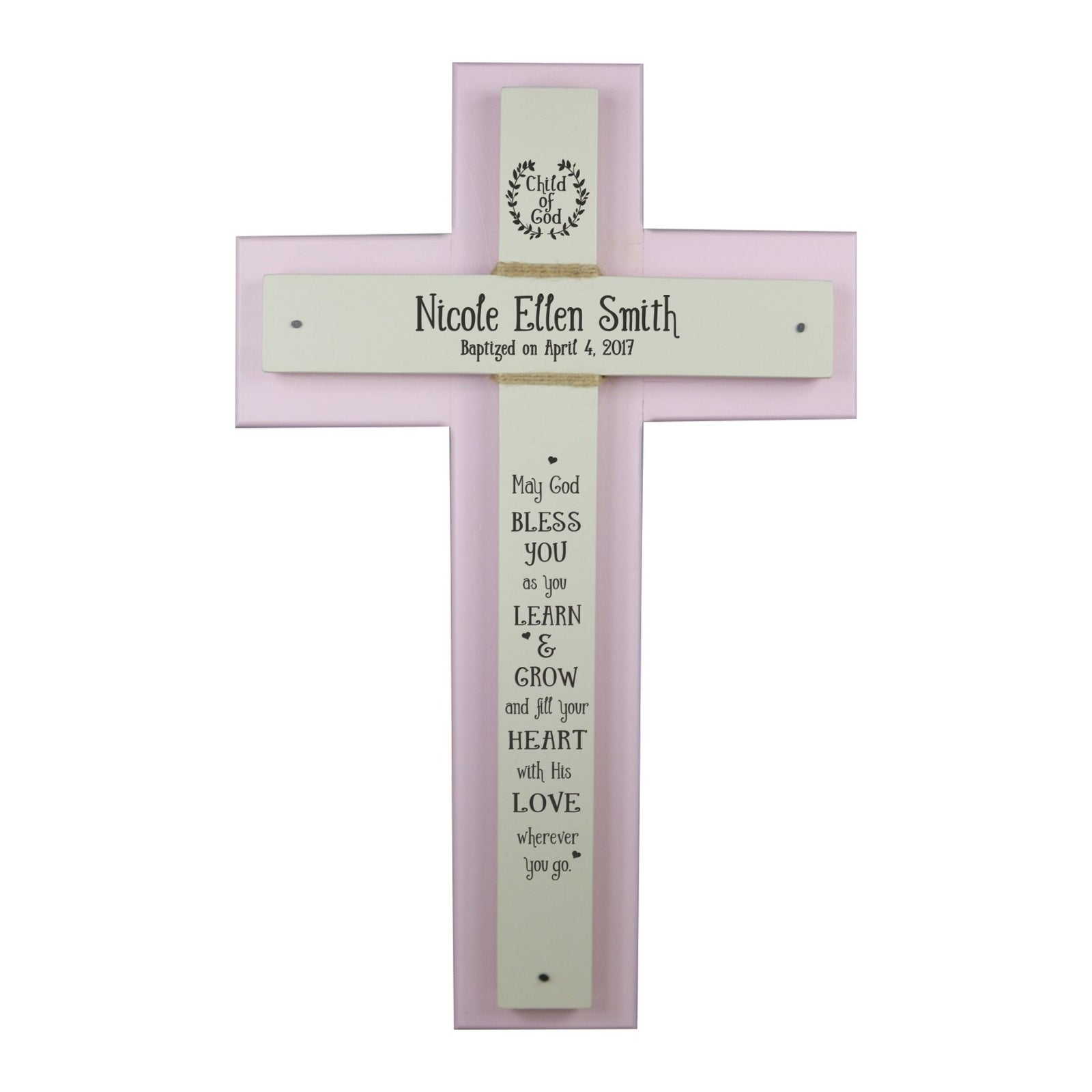 Personalized Baptism Double Crosses Wall Decor - Pink - LifeSong Milestones