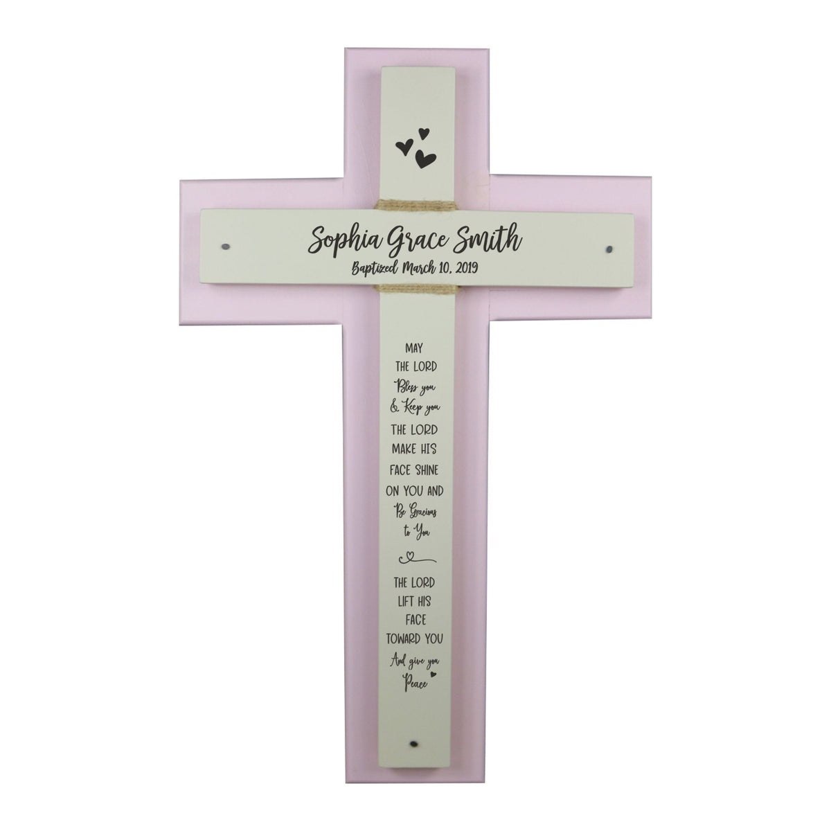 Personalized Baptism Double Crosses Wall Decor - Pink - LifeSong Milestones