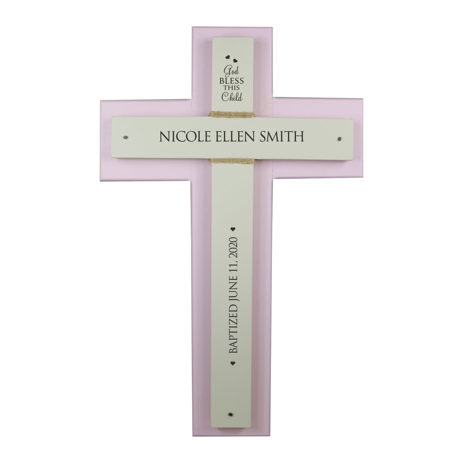 Personalized Baptism Double Crosses Wall Decor - Pink - LifeSong Milestones