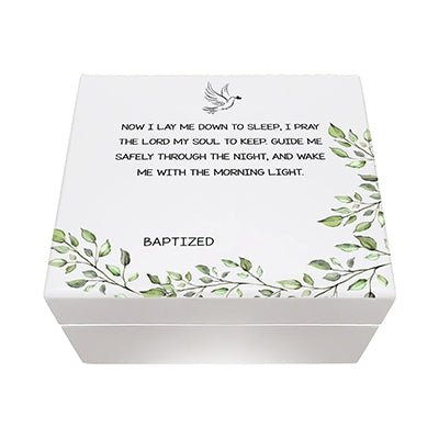 Personalized Baptism, First Holy Communion White Keepsake Box Gift for Godson - Lay Me Down 6x5.5in - LifeSong Milestones