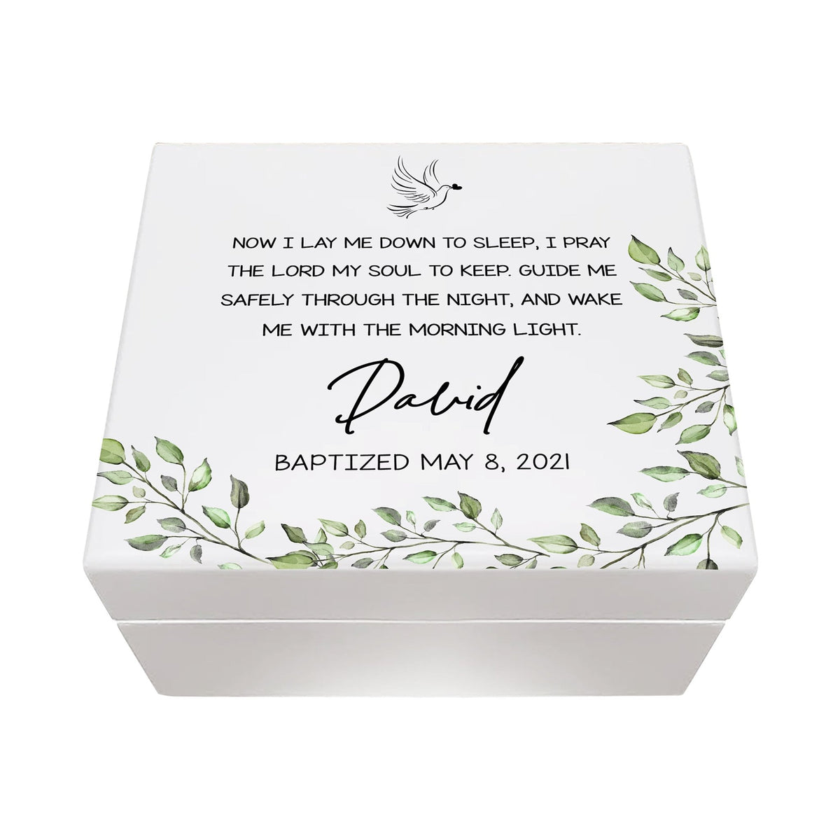 Personalized Baptism, First Holy Communion White Keepsake Box Gift for Godson - Lay Me Down 6x5.5in - LifeSong Milestones