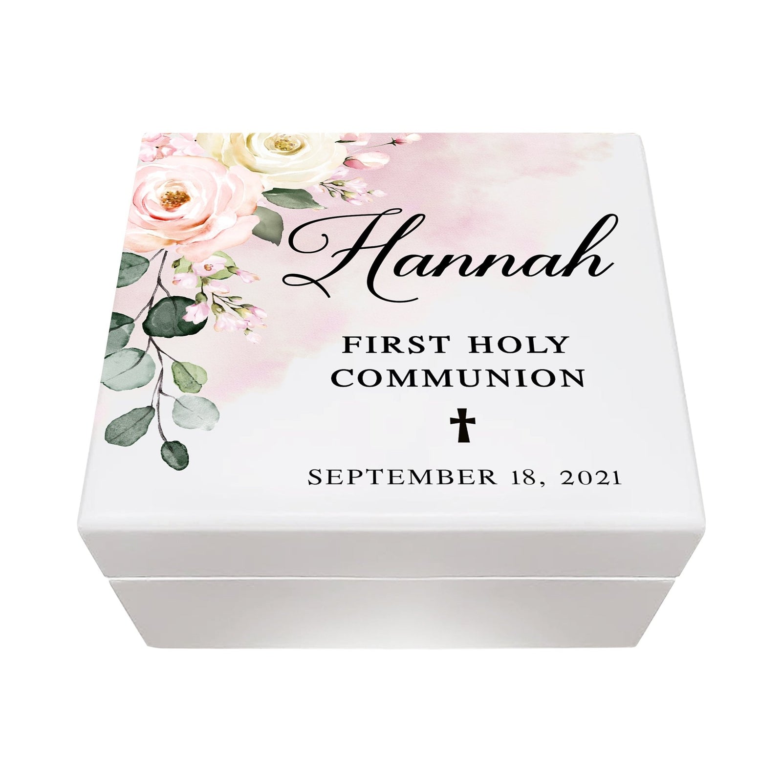 Personalized Baptism Gifts For Girls- First Holy Communion Jewelry Box (flowers) - LifeSong Milestones