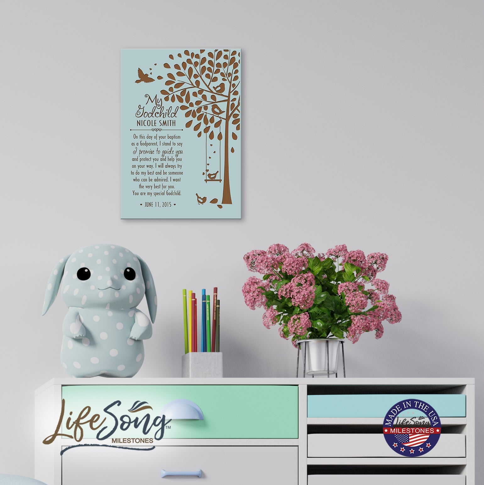 Lifesong Milestones Personalized Baptism Wooden Wall Plaque Home Decor Gift For Godchild