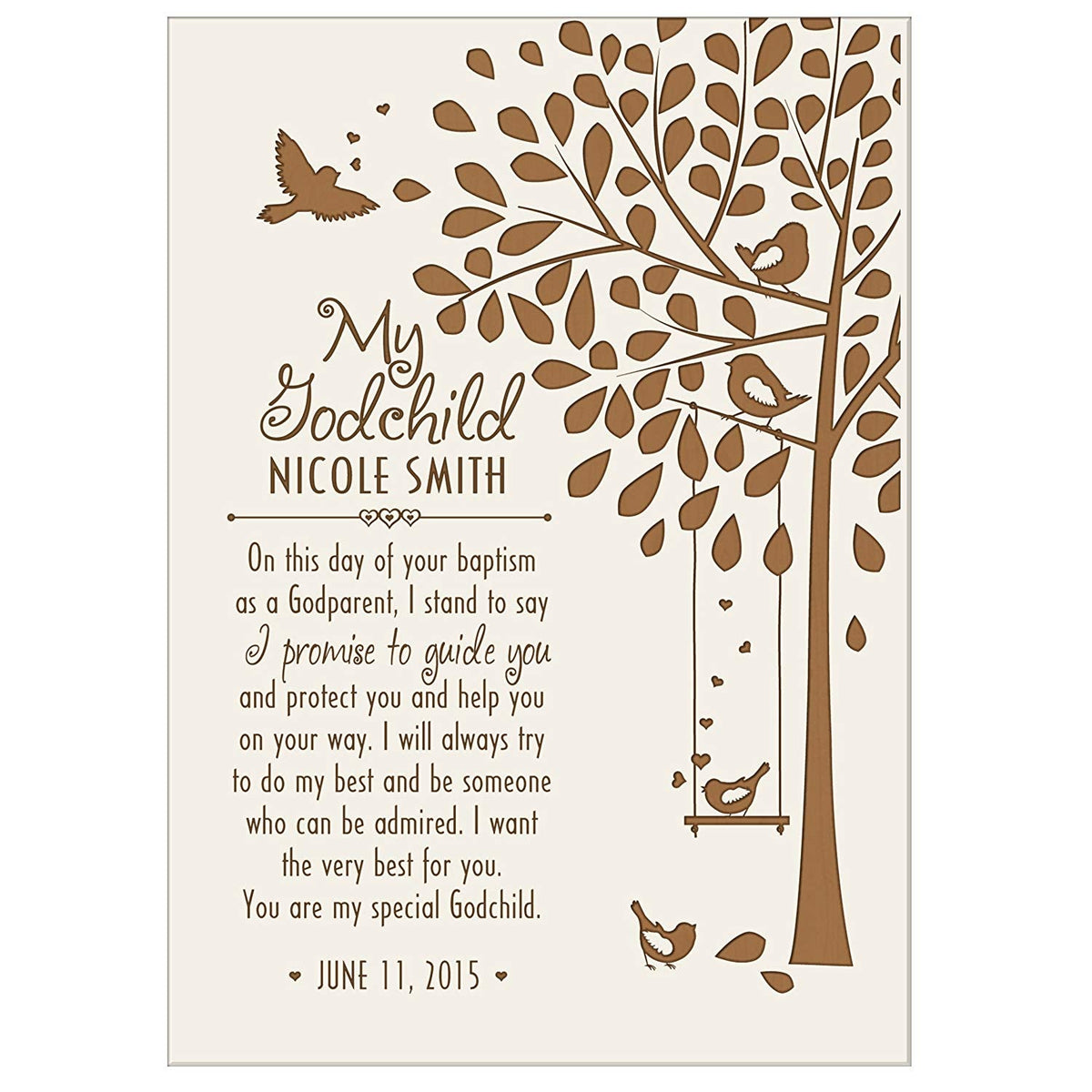 Lifesong Milestones Personalized Baptism Wooden Wall Plaque Home Decor Gift For Godchild