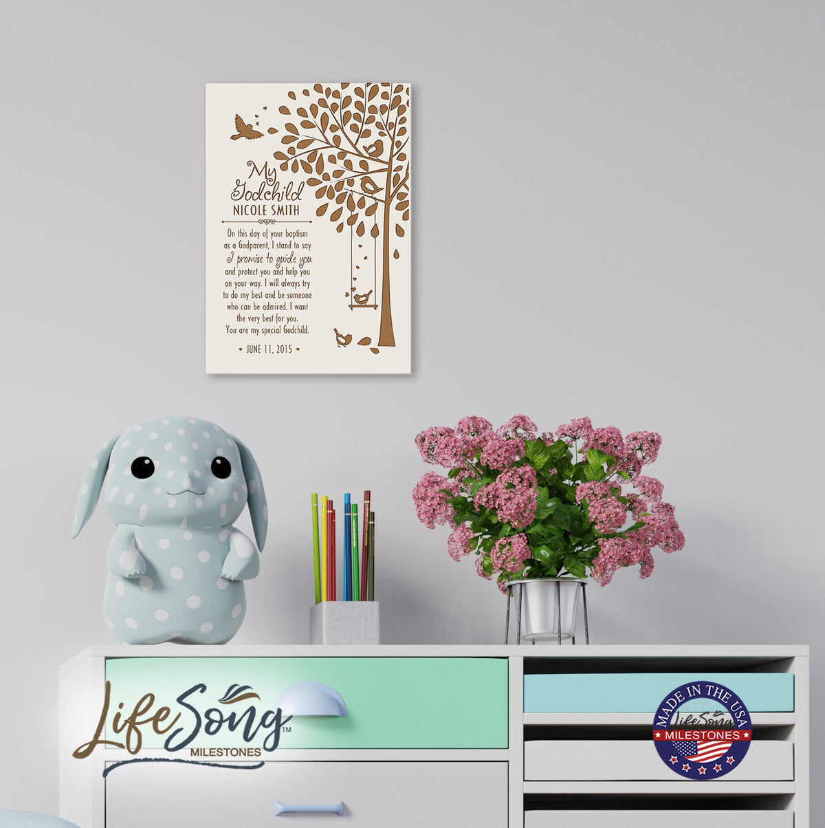 Lifesong Milestones Personalized Baptism Wooden Wall Plaque Home Decor Gift For Godchild