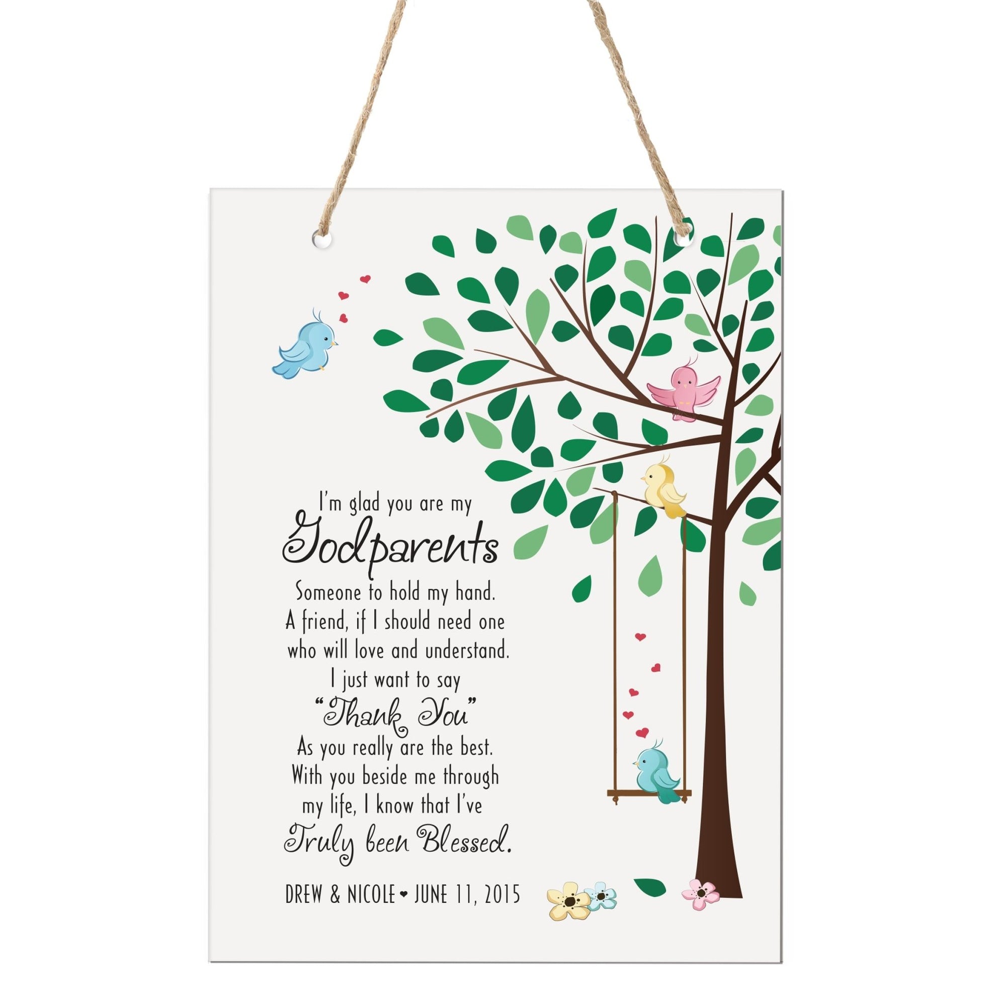 Personalized Baptism Godchild Tree Rope Signs - I'm So Glad - LifeSong Milestones