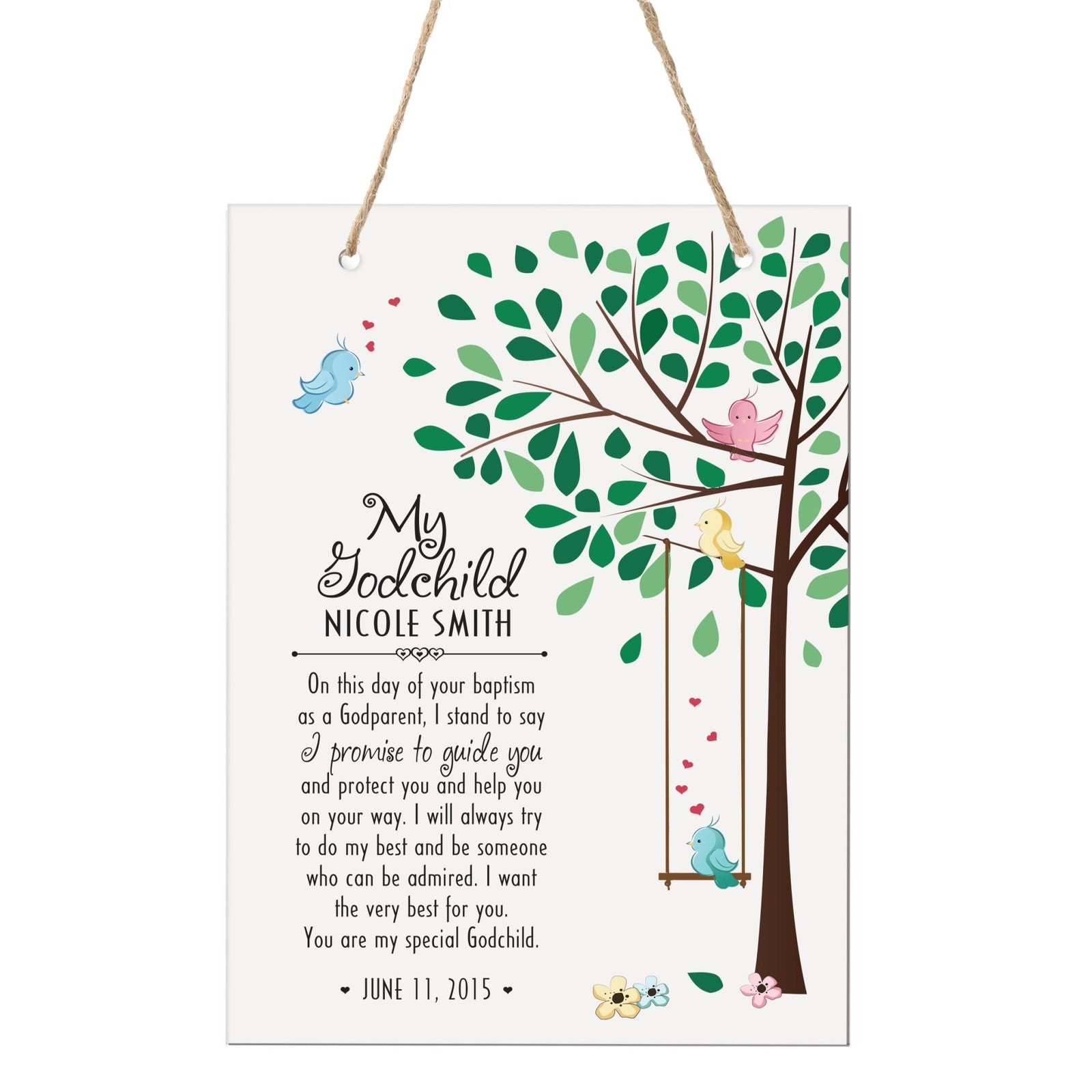 Personalized Baptism Godchild Tree Rope Signs - On This Day - LifeSong Milestones