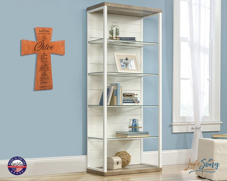 Personalized Baptism Hanging Wall Cross 7x11 – The Lord bless you (DOVE) - LifeSong Milestones