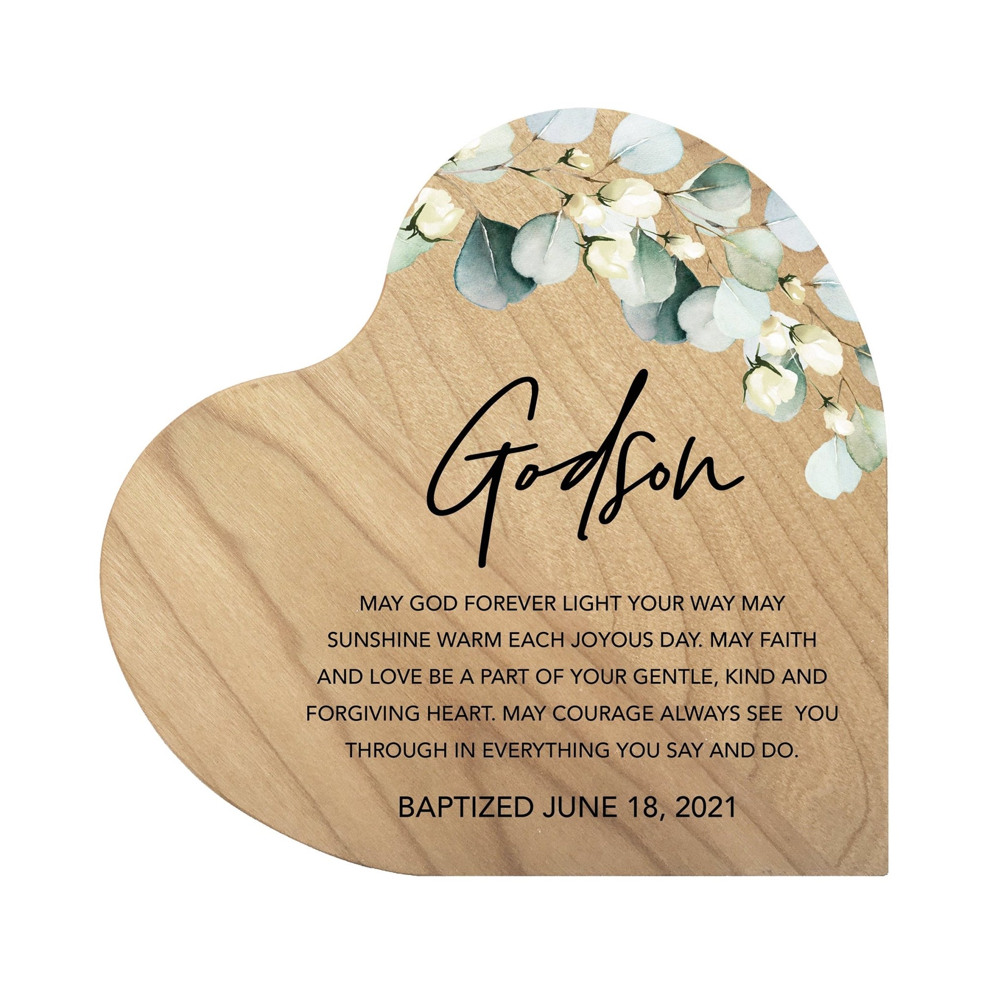 Personalized Baptism Heart Block 5in with Inspirational verse Keepsake Gift for Godson - Godson - LifeSong Milestones