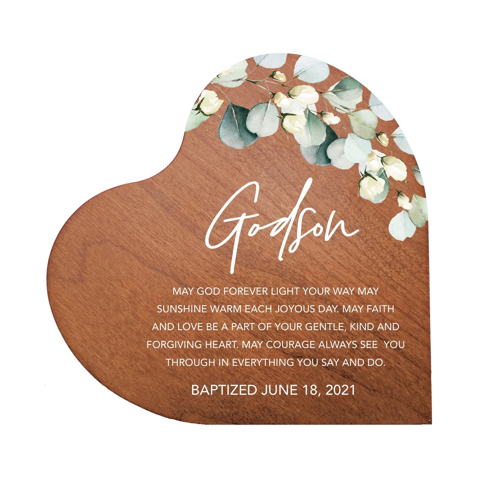 Personalized Baptism Heart Shaped Tabletop Signs Gift for Godson