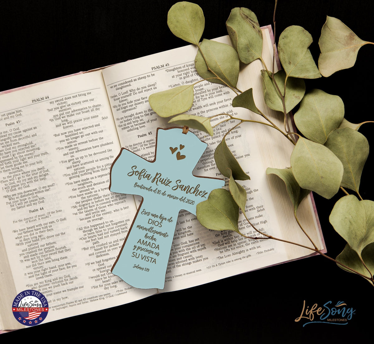 Personalized Baptism Mini Wall Cross Spanish Verse - Child Of God - LifeSong Milestones