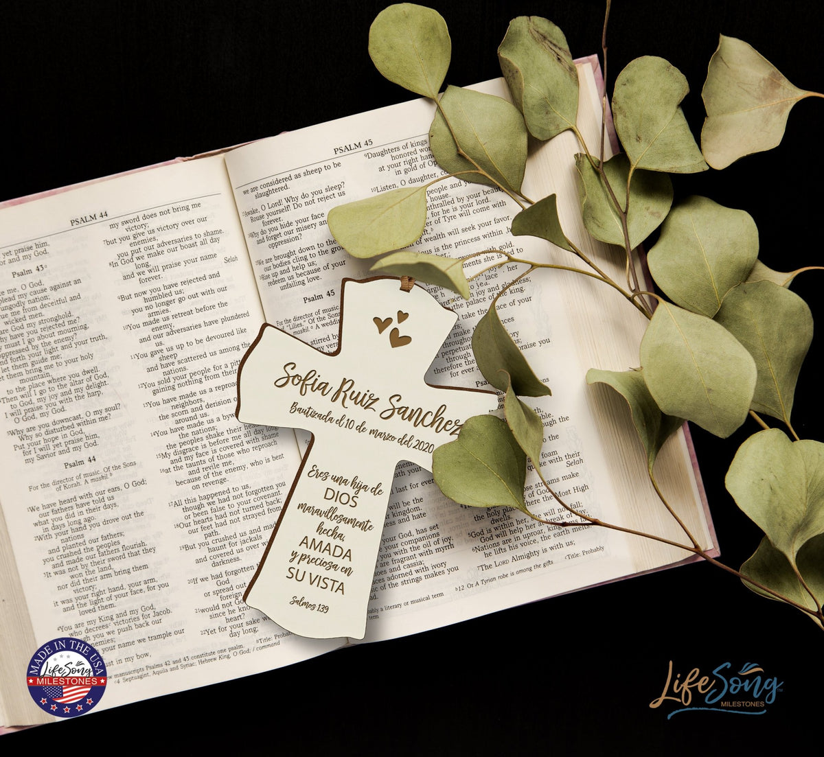 Personalized Baptism Mini Wall Cross Spanish Verse - Child Of God - LifeSong Milestones