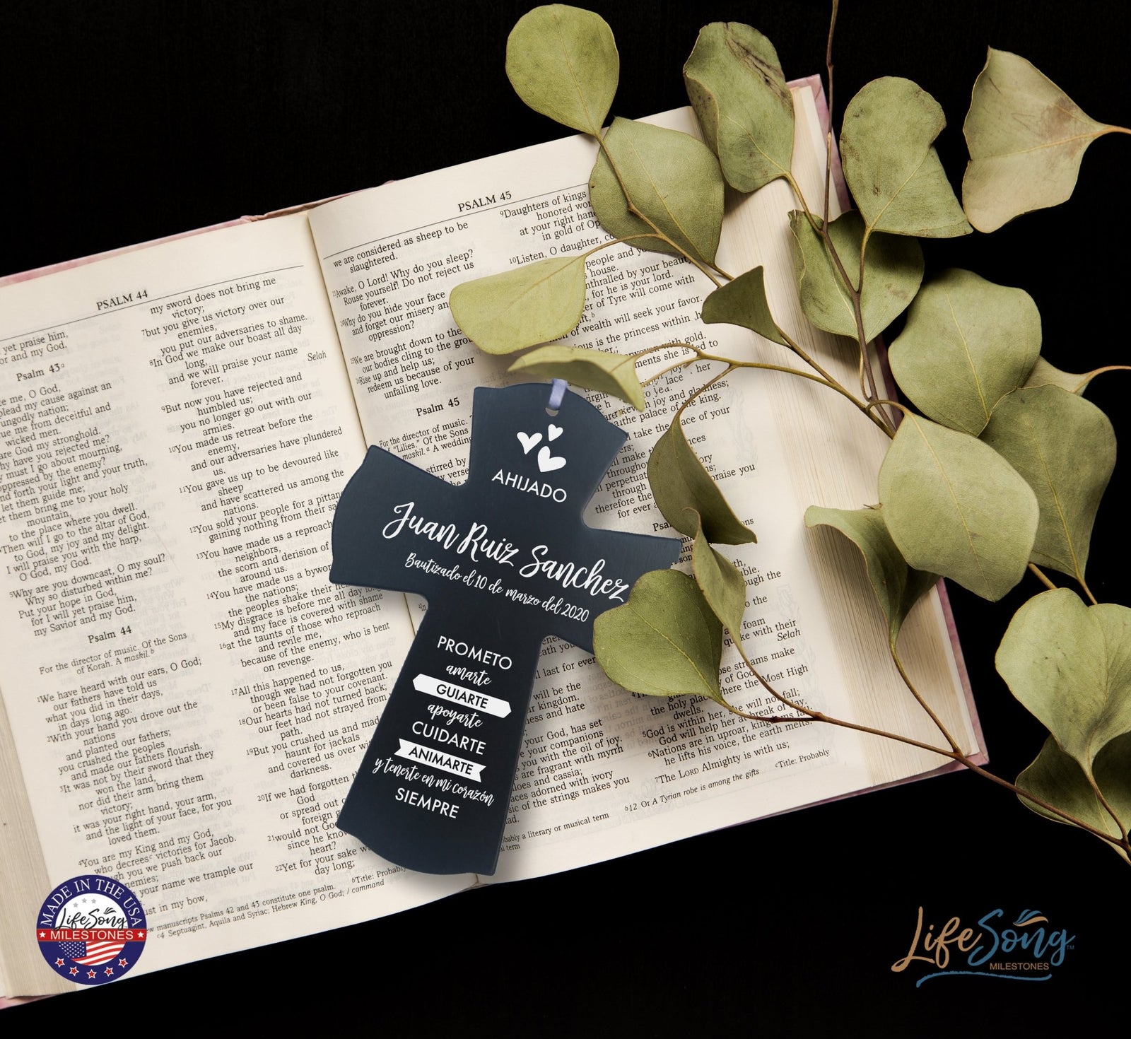 Personalized Baptism Mini Wall Cross Spanish Verse - I Promise To Love You - LifeSong Milestones